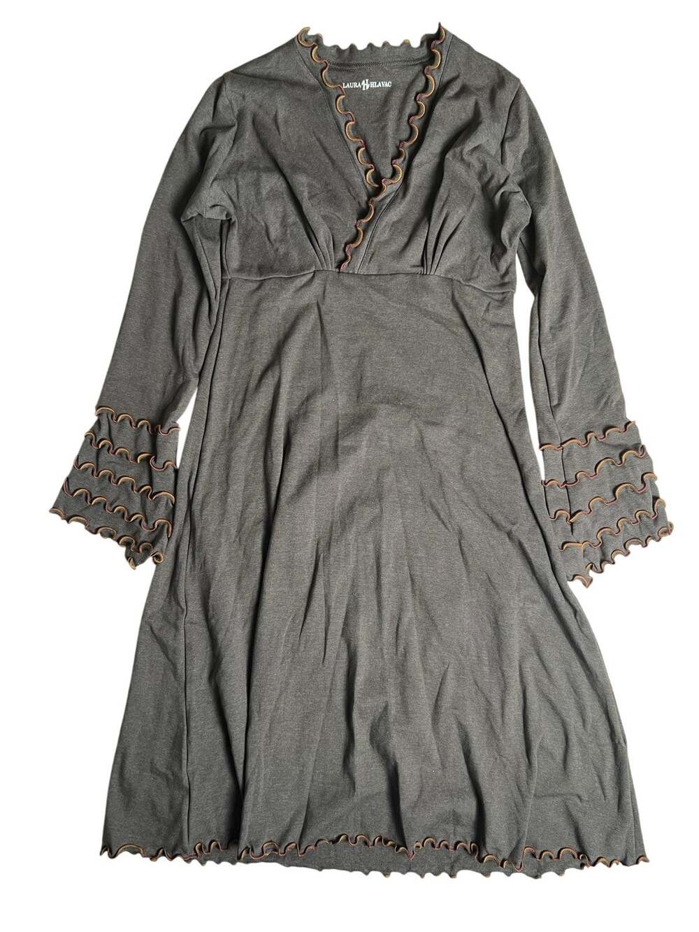 Laura Hlavac Dress Womens XL Gray Fit & Flare V-Neck Empire Waist Ruffle